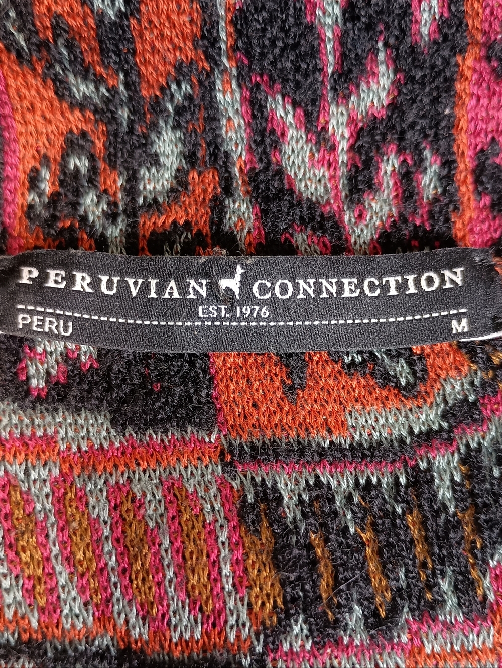 Peruvian Connection M Paisley Tribal Alpaca Wool Sweater Cardigan FLAW HOLES - Picture 6 of 10